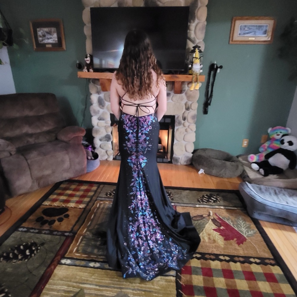 Elegant Backless Black and Purple Dress